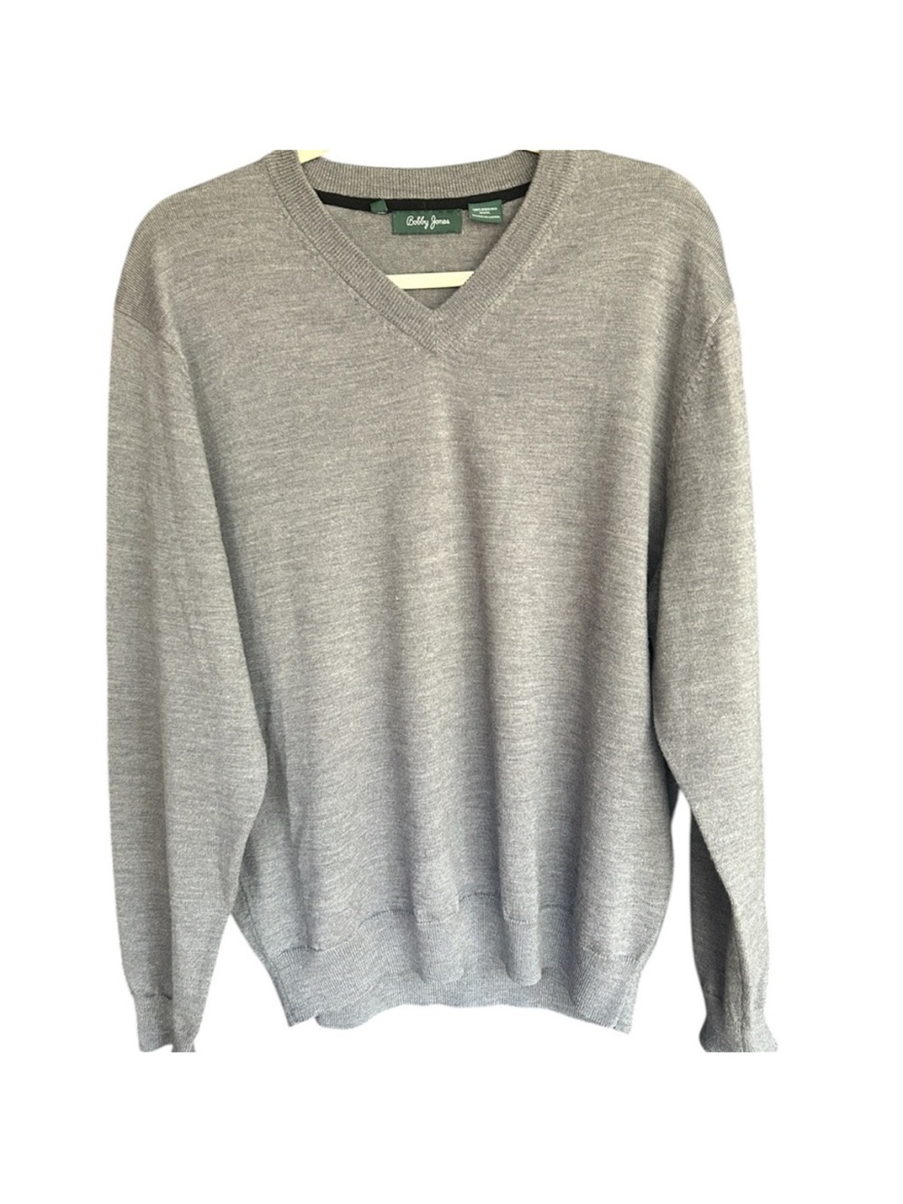 Bobby Jones Men’s 100% Merino Wool V-Neck Sweater Light Gray Classic Preppy